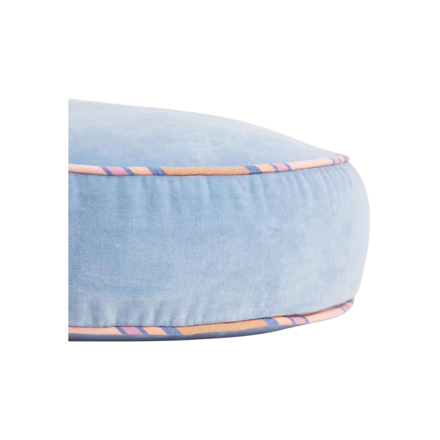 Sage & Clare Velvet Castillo round blue jean cushion side view