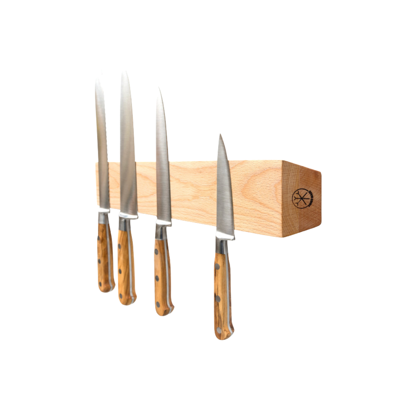 Sandsmade Knife Rack 37cm Beech side view with knives on display