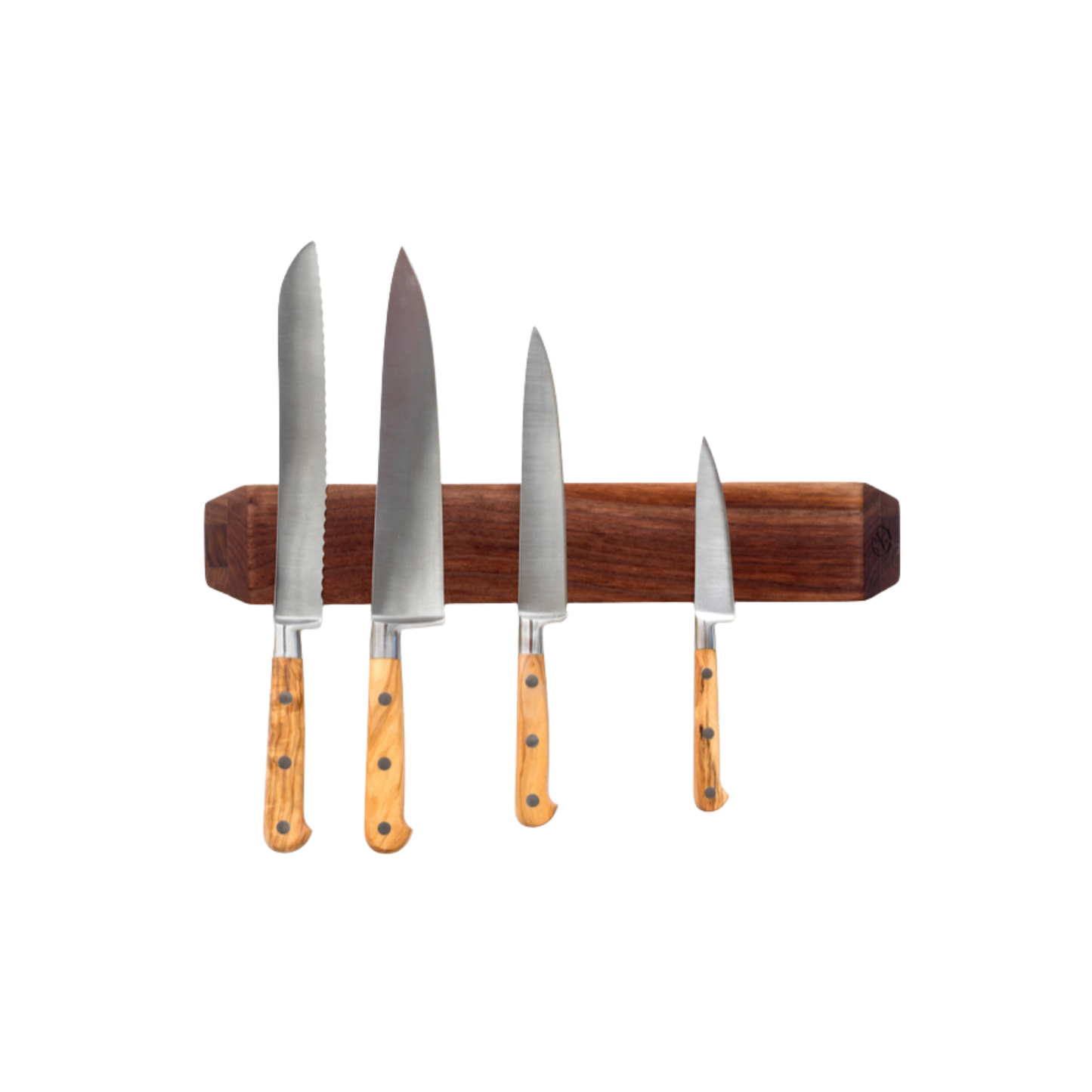 Sandsmade Knife Rack 37cm Black Walnut front view with knives on display
