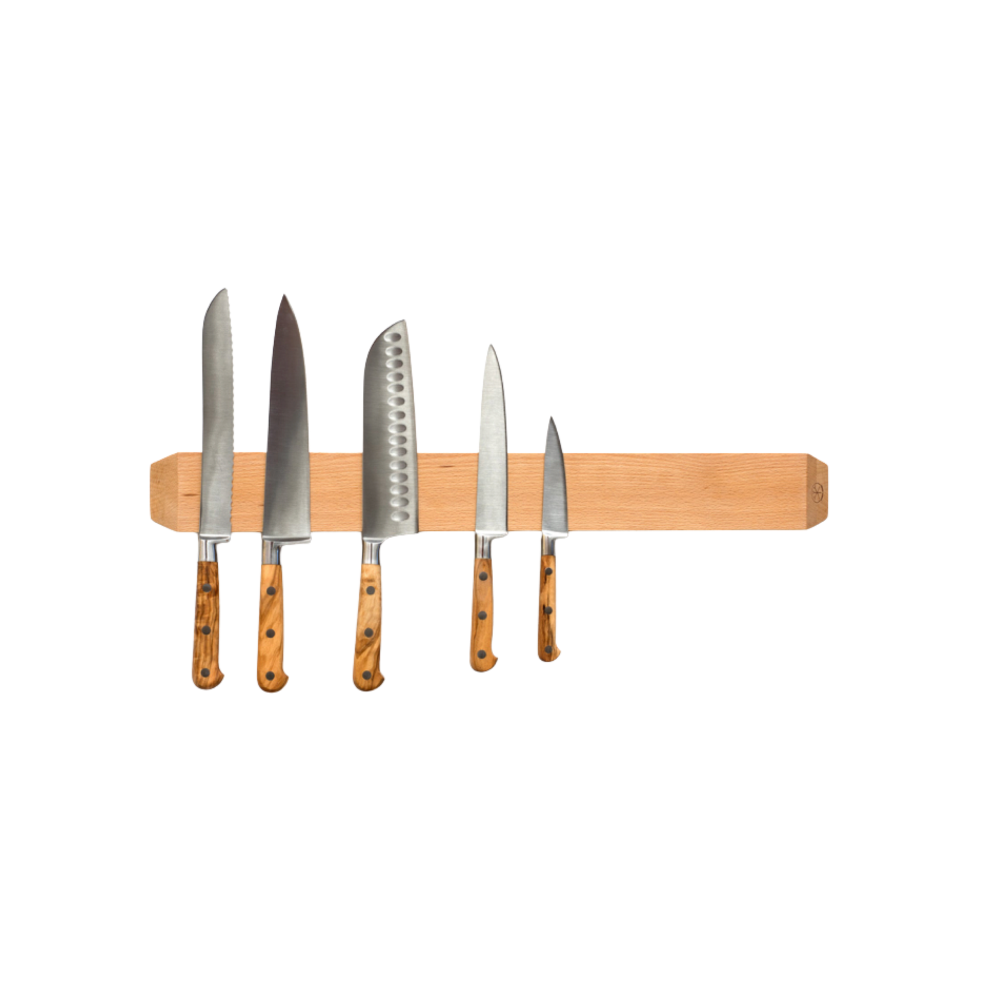 Sandsmade Knife Rack 55cm Beech front on view witch knives on rack