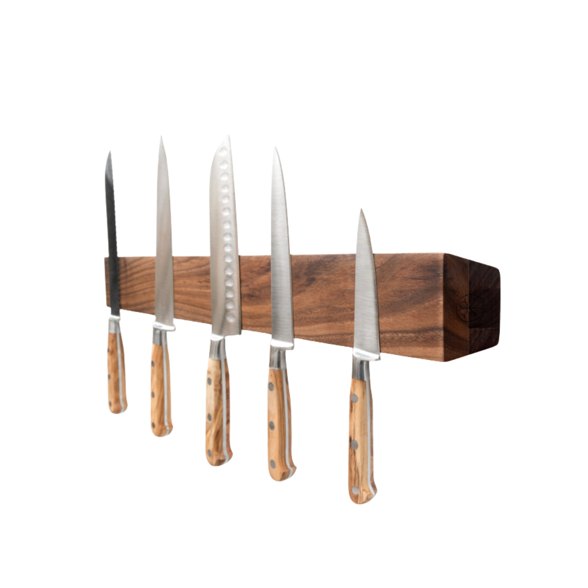 Sandsmade Knife Rack 55cm Black Walnut side on view witch knives on rack