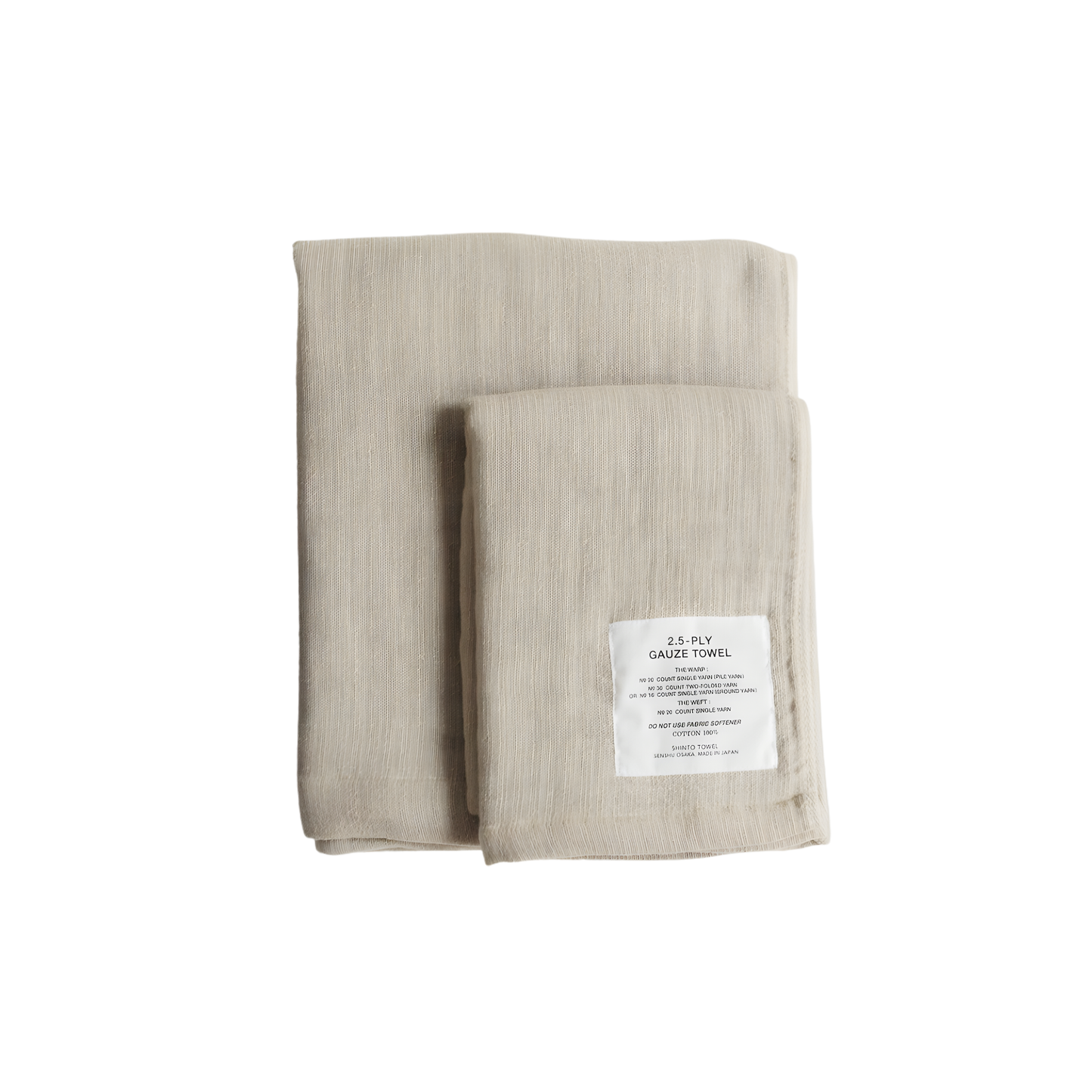 Shinto 2.5 Ply Gauze Hand Towel - Beige, 100% organic cotton, long 115x30cm, soft, fast-drying, feather-light, highly absorbent, Japanese-made.
