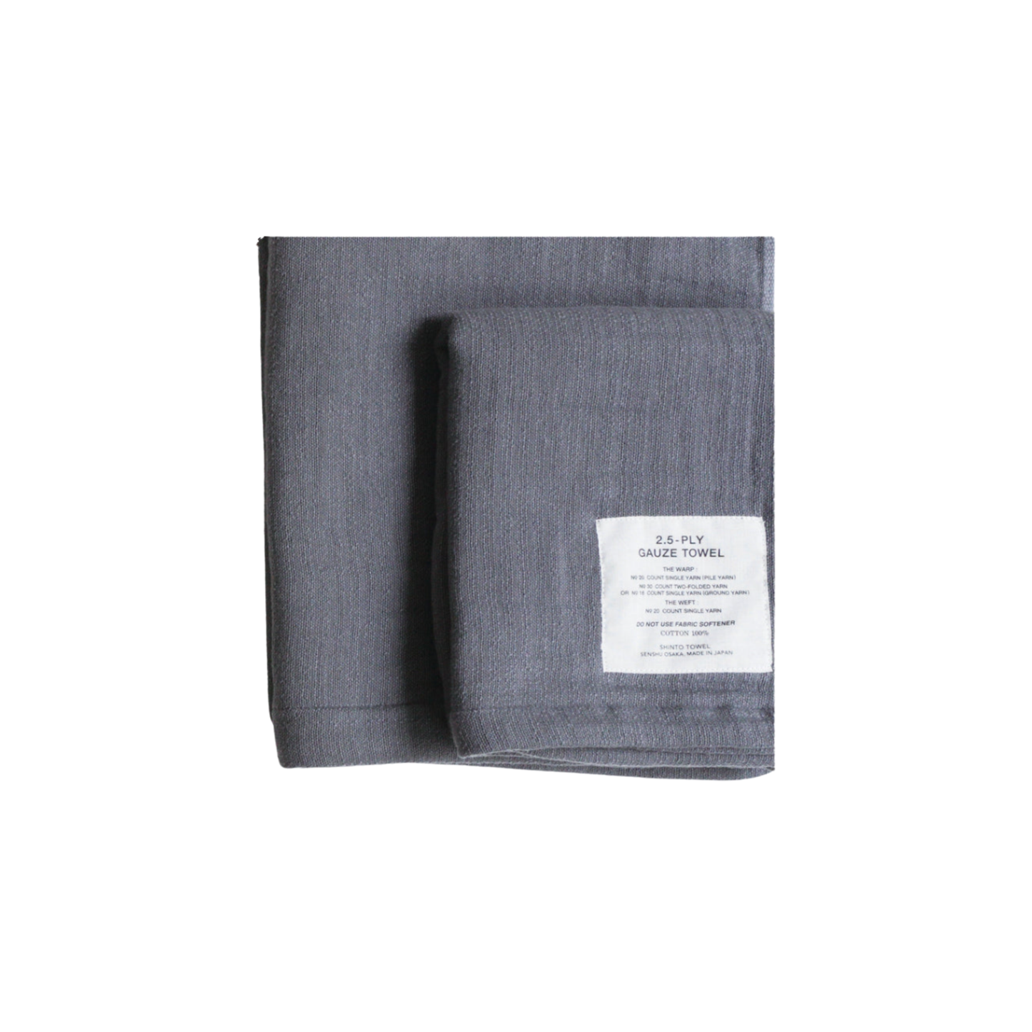 Shinto 2.5 Ply Gauze Hand Towel - Charcoal, 100% organic cotton, long 115x30cm, soft, fast-drying, feather-light, highly absorbent, Japanese-made.