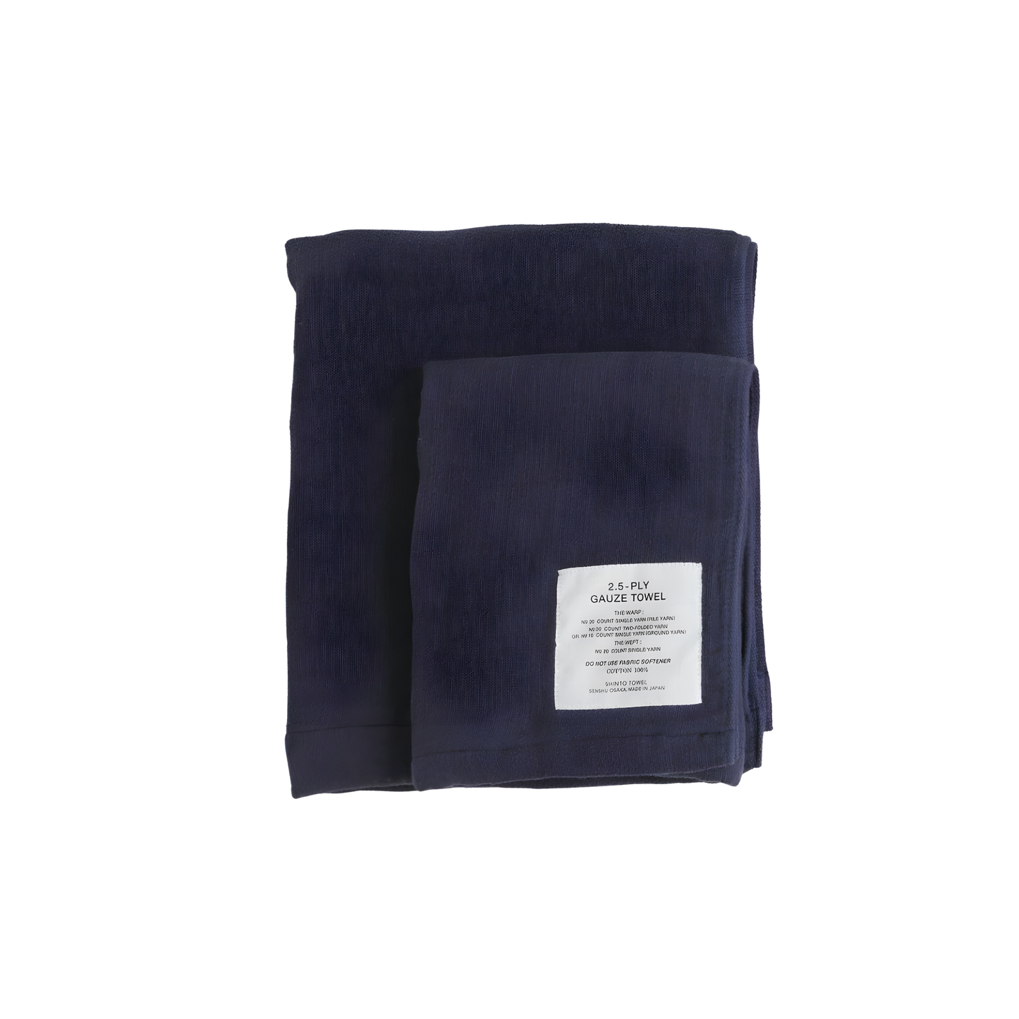 Shinto 2.5 Ply Gauze Hand Towel - Navy, 100% organic cotton, long 115x30cm, soft, fast-drying, feather-light, highly absorbent, Japanese-made.