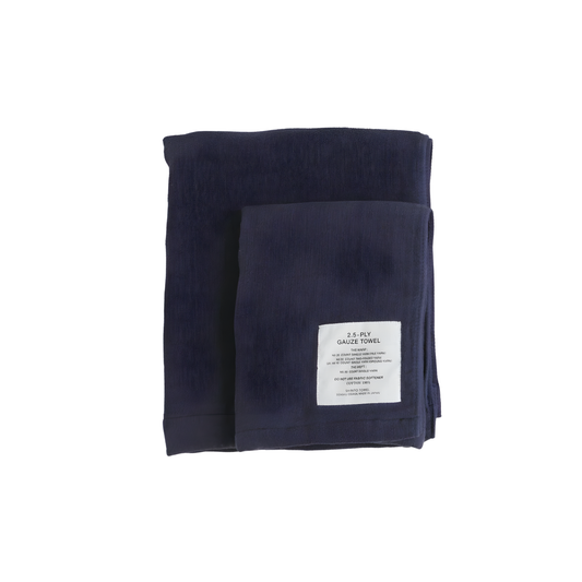 Shinto 2.5 Ply Gauze Hand Towel - Navy, 100% organic cotton, long 115x30cm, soft, fast-drying, feather-light, highly absorbent, Japanese-made.