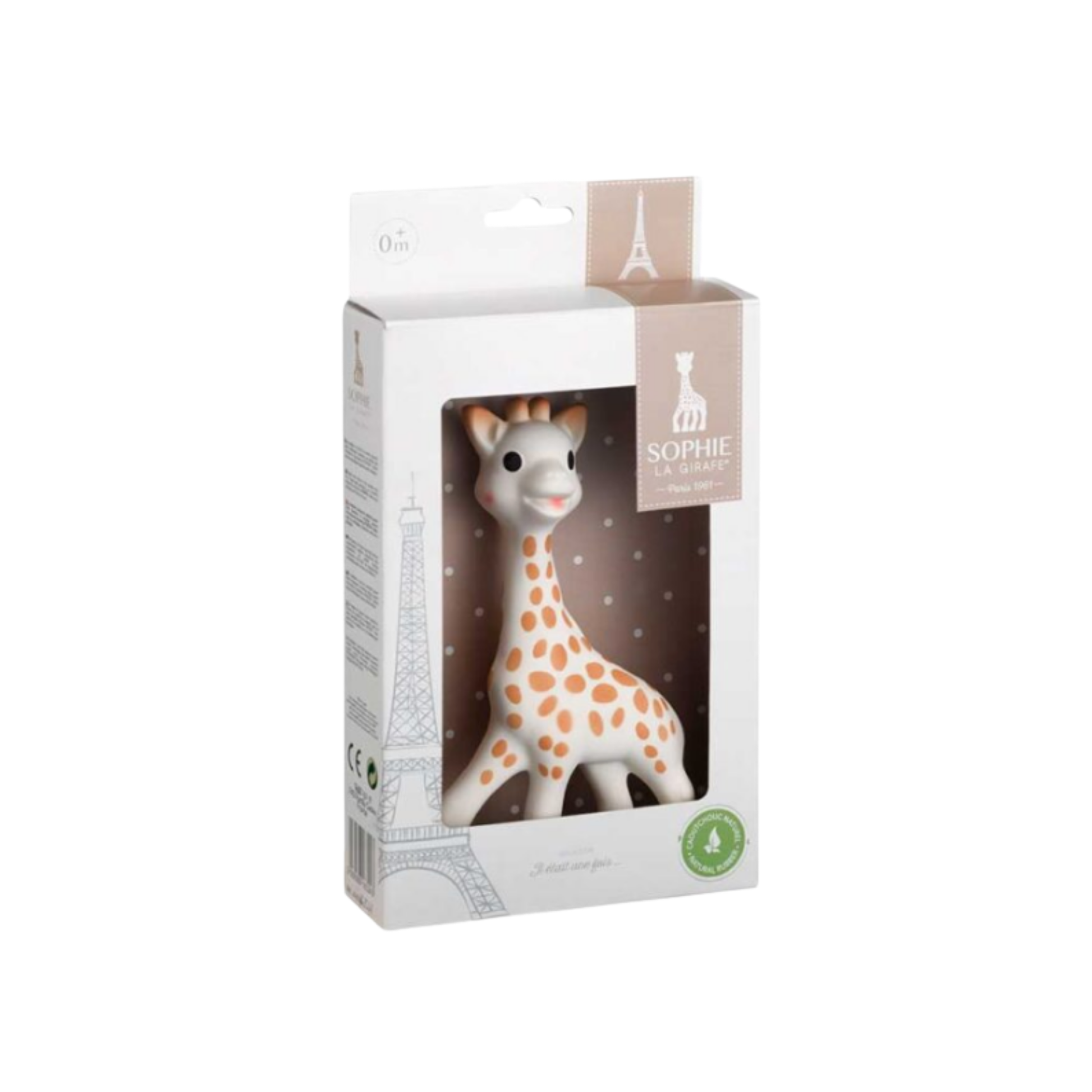 Sophie La Girafe in packaging box angle front view