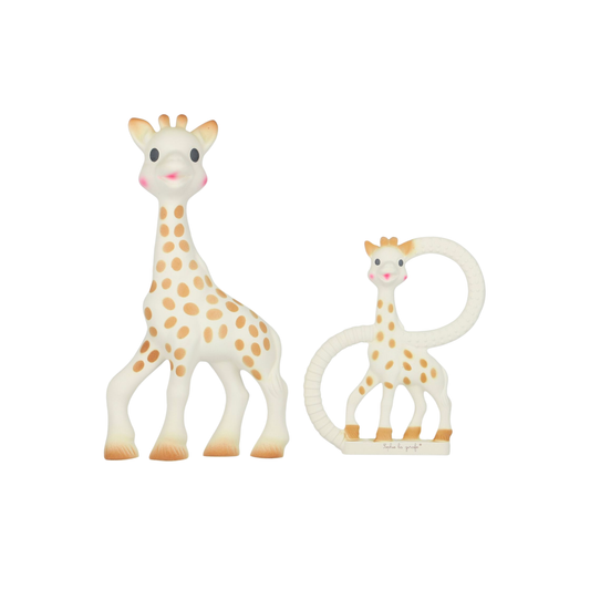 Sophie La Girafe teething set unpackaged front view with girafe and teething ring