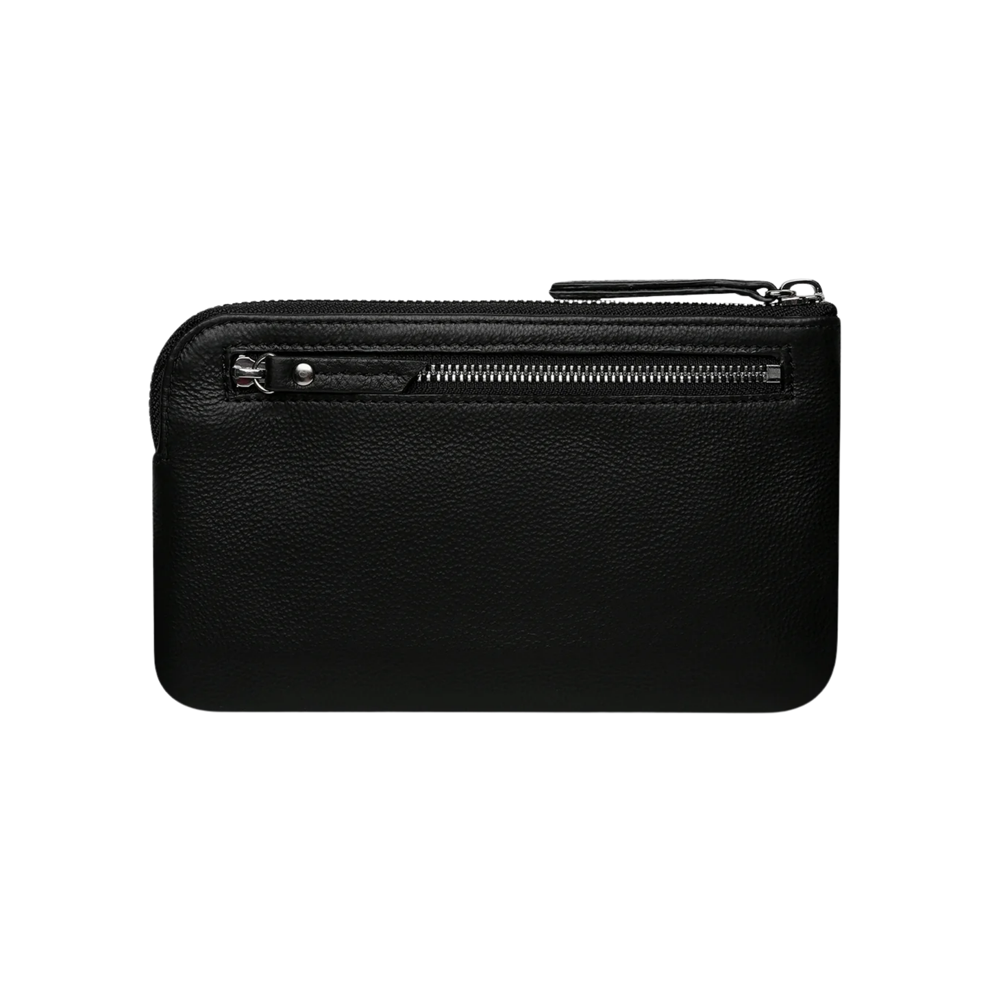Back view of the Status Anxiety Wallet Smoke And Mirrors Black from soft shrunken pebble leather with 4 card slots.