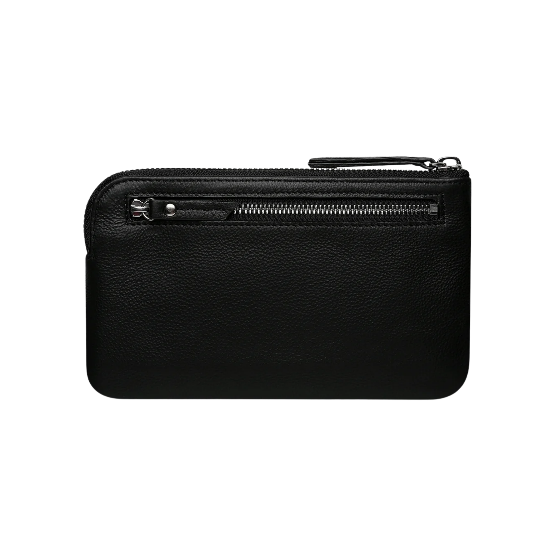 Back view of the Status Anxiety Wallet Smoke And Mirrors Black from soft shrunken pebble leather with 4 card slots.