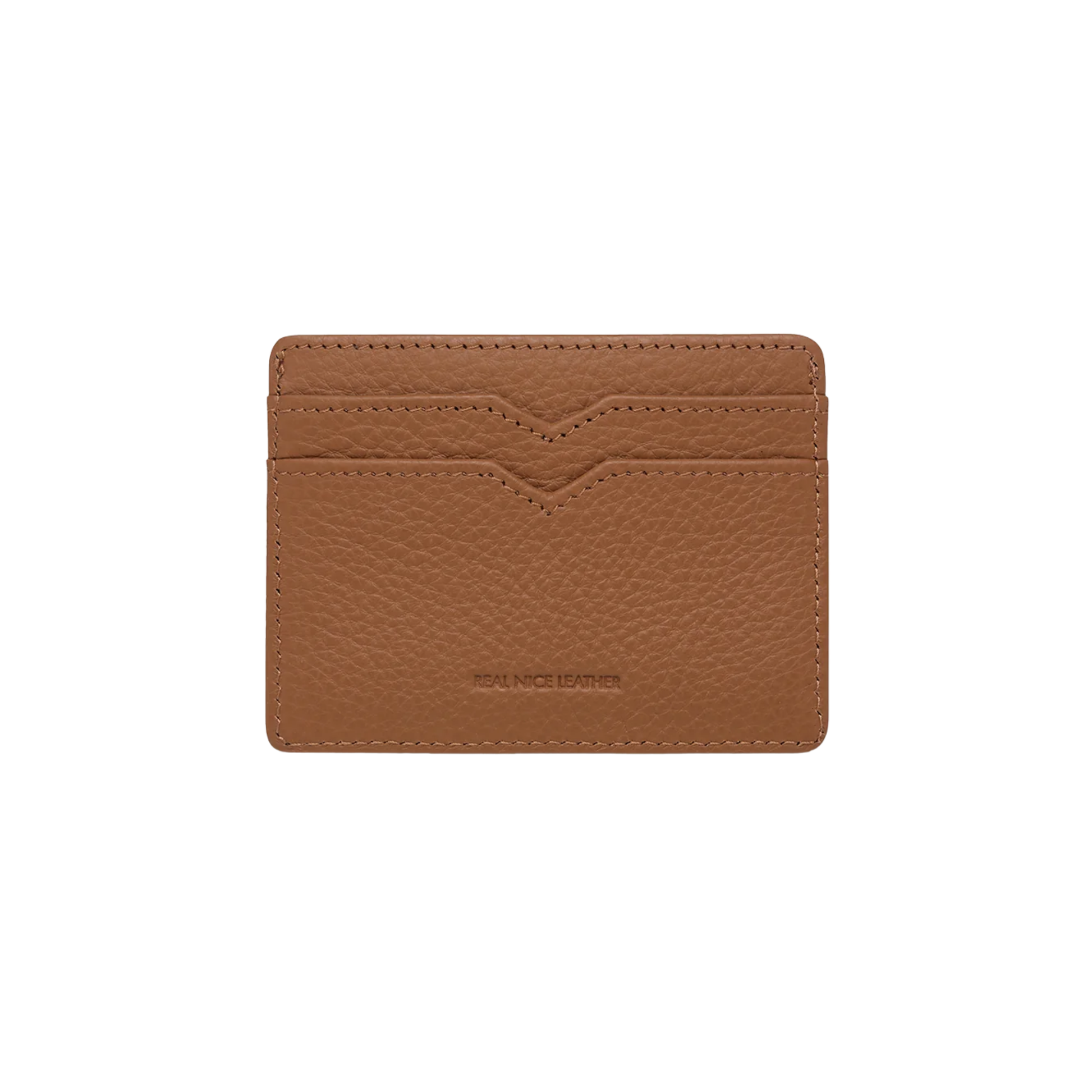 Back side of the Status Anxiety Wallet Together For Now Camel Soft shrunken pebble leather with 4 card slots and stash pocket.
