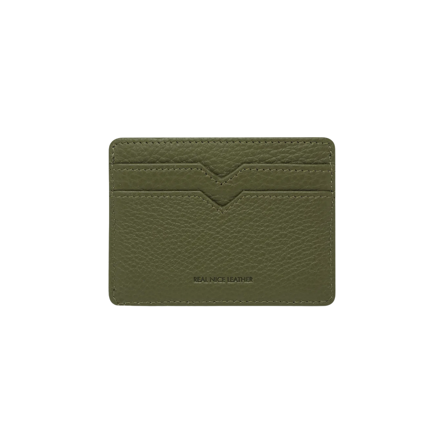 Back side of the Status Anxiety Wallet Together For Now Khaki Soft shrunken pebble leather with 4 card slots and stash pocket.