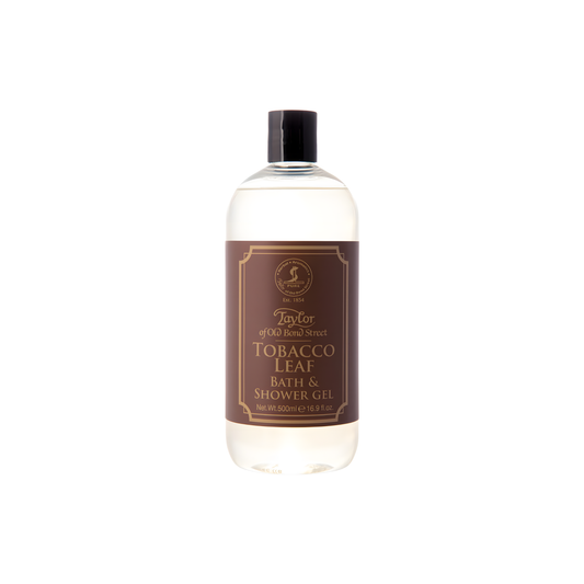 Front view of Fathom bath and shower gel 500ml Tobacco Leaf, men's body wash with rich creamy lather, refreshing cleanse and warm tobacco-scented fragrance.