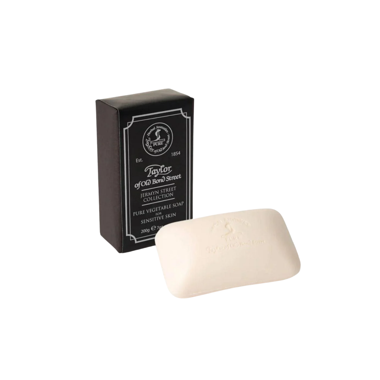 Bath soap in packaging box and bar on display in front