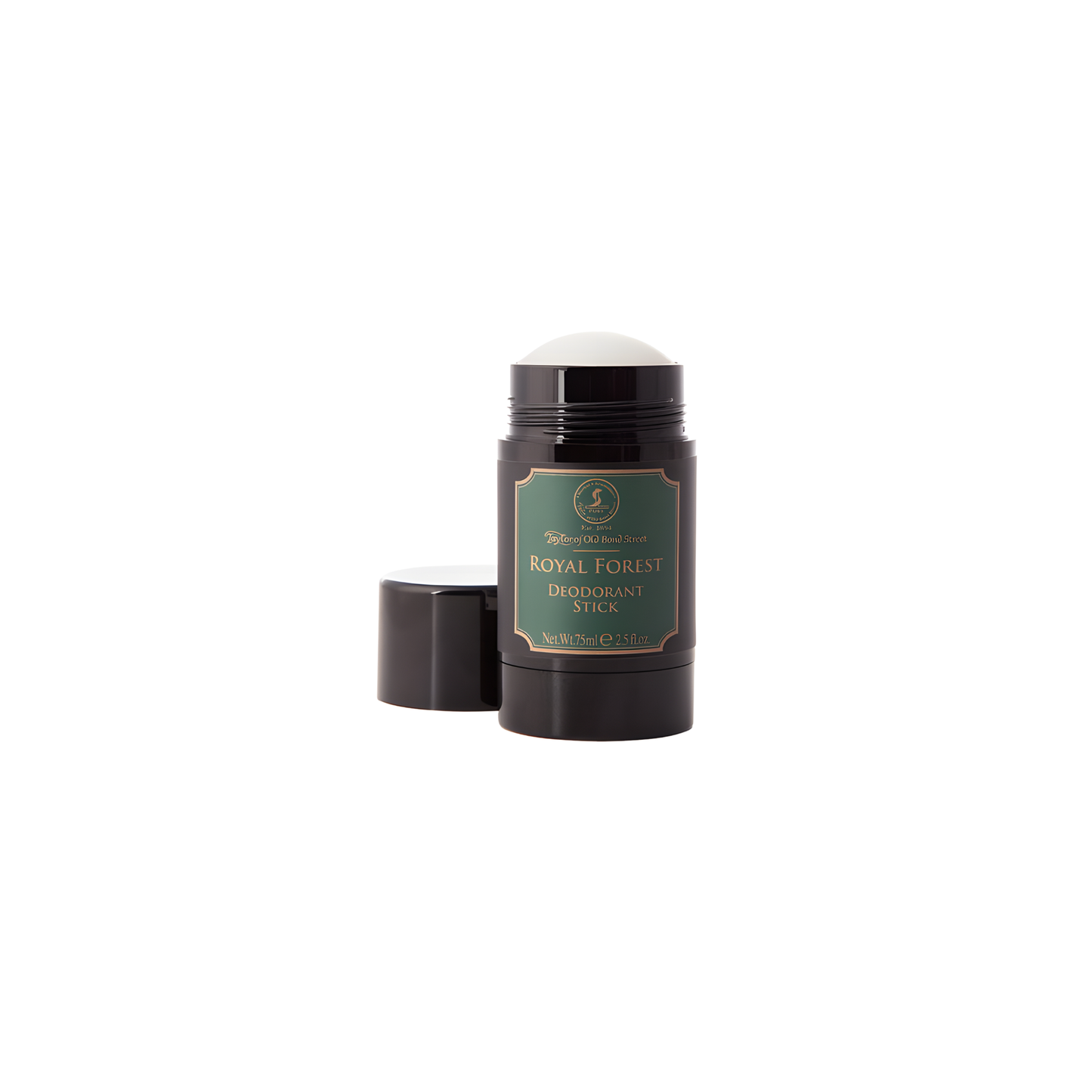 Open showing the roller ball of Fathom deodorant stick 75ml Royal Forest with woody herbal fragrance, notes of bergamot, green apple, black pepper, cedarwood, lavender, patchouli, amber and vanilla, deodorant for men.