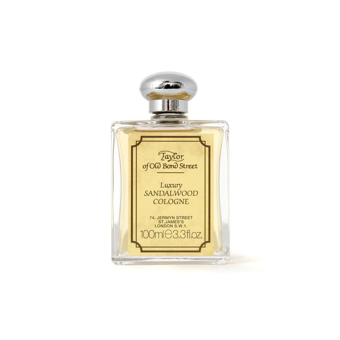 Bottle of Taylor of Old Bond Street Sandalwood Cologne 100ml - Men's Classic Cologne in Glass Bottle - Rich and Masculine Sandalwood Fragrance with Notes of Lavender, Amber, and Patchouli - Long-Lasting Woody Scent for All Occasions - Made in the UK