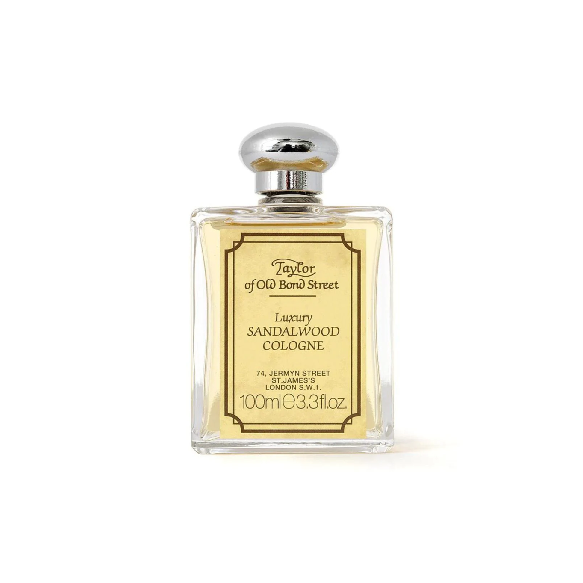 Bottle of Taylor of Old Bond Street Sandalwood Cologne 100ml - Men's Classic Cologne in Glass Bottle - Rich and Masculine Sandalwood Fragrance with Notes of Lavender, Amber, and Patchouli - Long-Lasting Woody Scent for All Occasions - Made in the UK