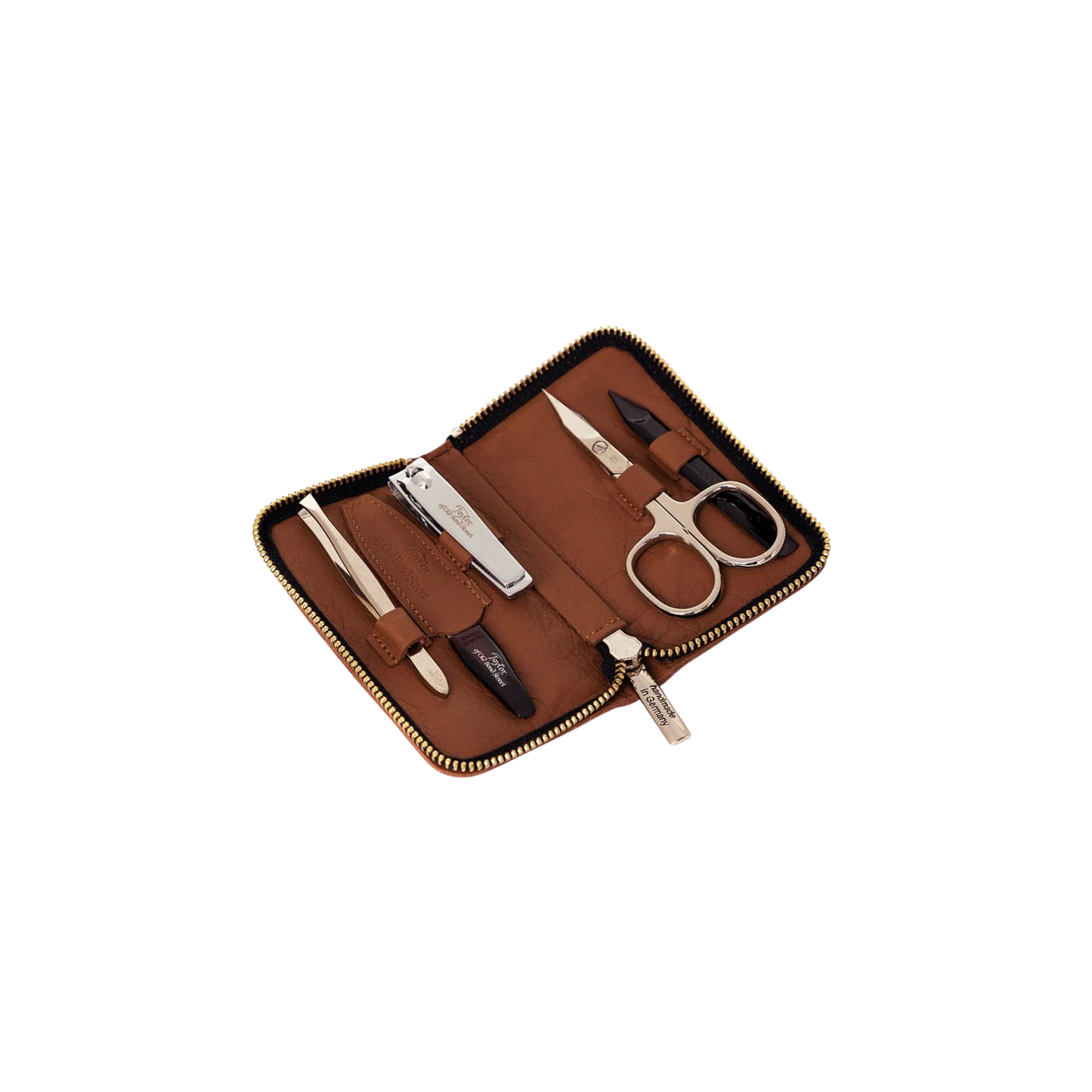 Tan manicure set case opened front view