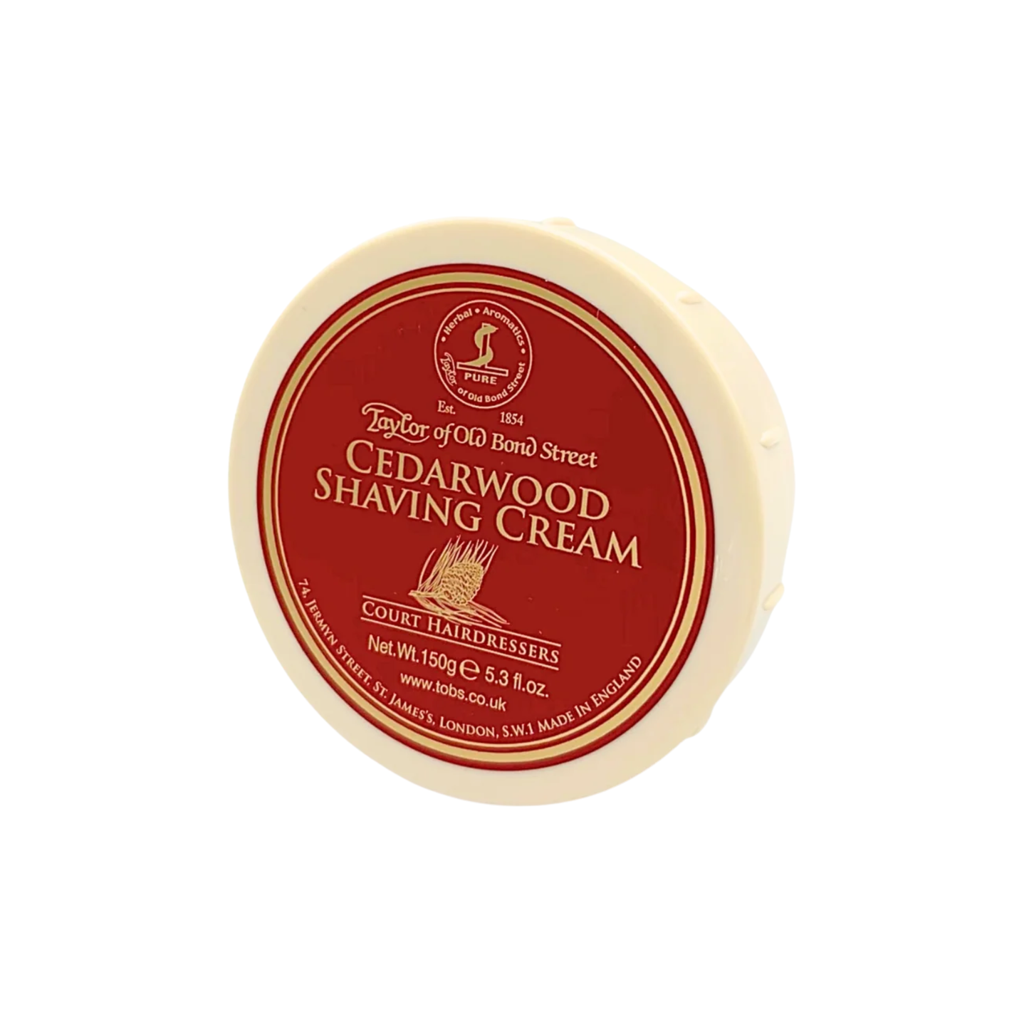 Semi side view of the Taylor of Old Bond Street Shaving Cream Bowl 150g Cedarwood.