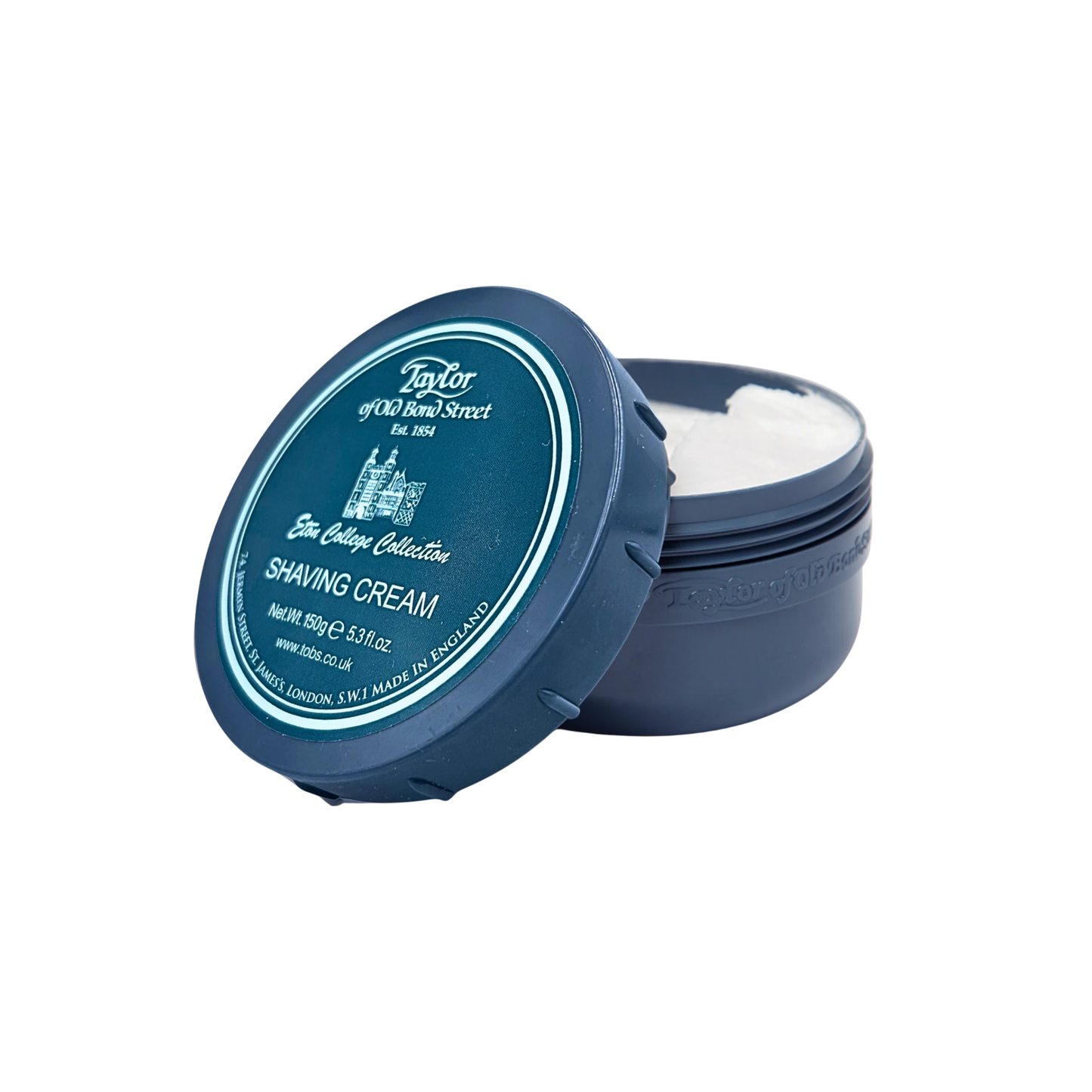Open Taylor of Old Bond Street Eton College Shaving Cream Bowl, 150g, with a classic barbershop-inspired design.