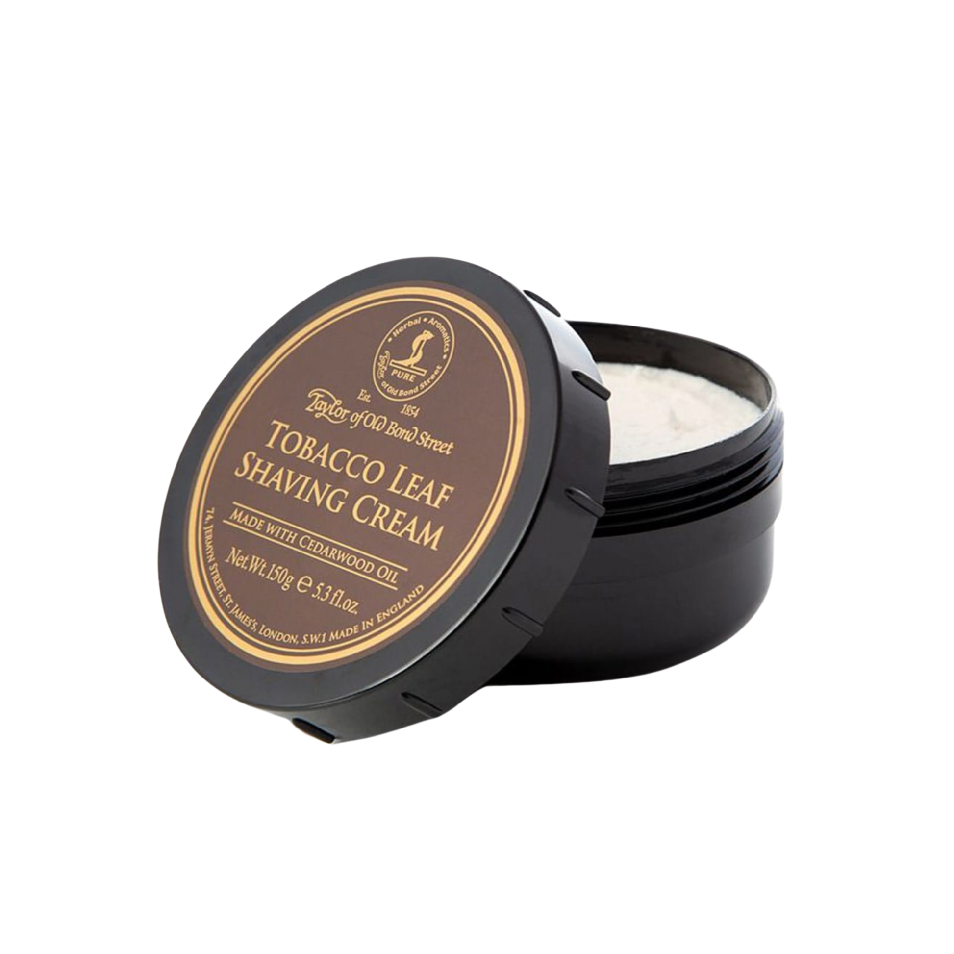 Taylor of Old Bond Street Shaving Cream Bowl 150g Tobacco Leaf with open Lid