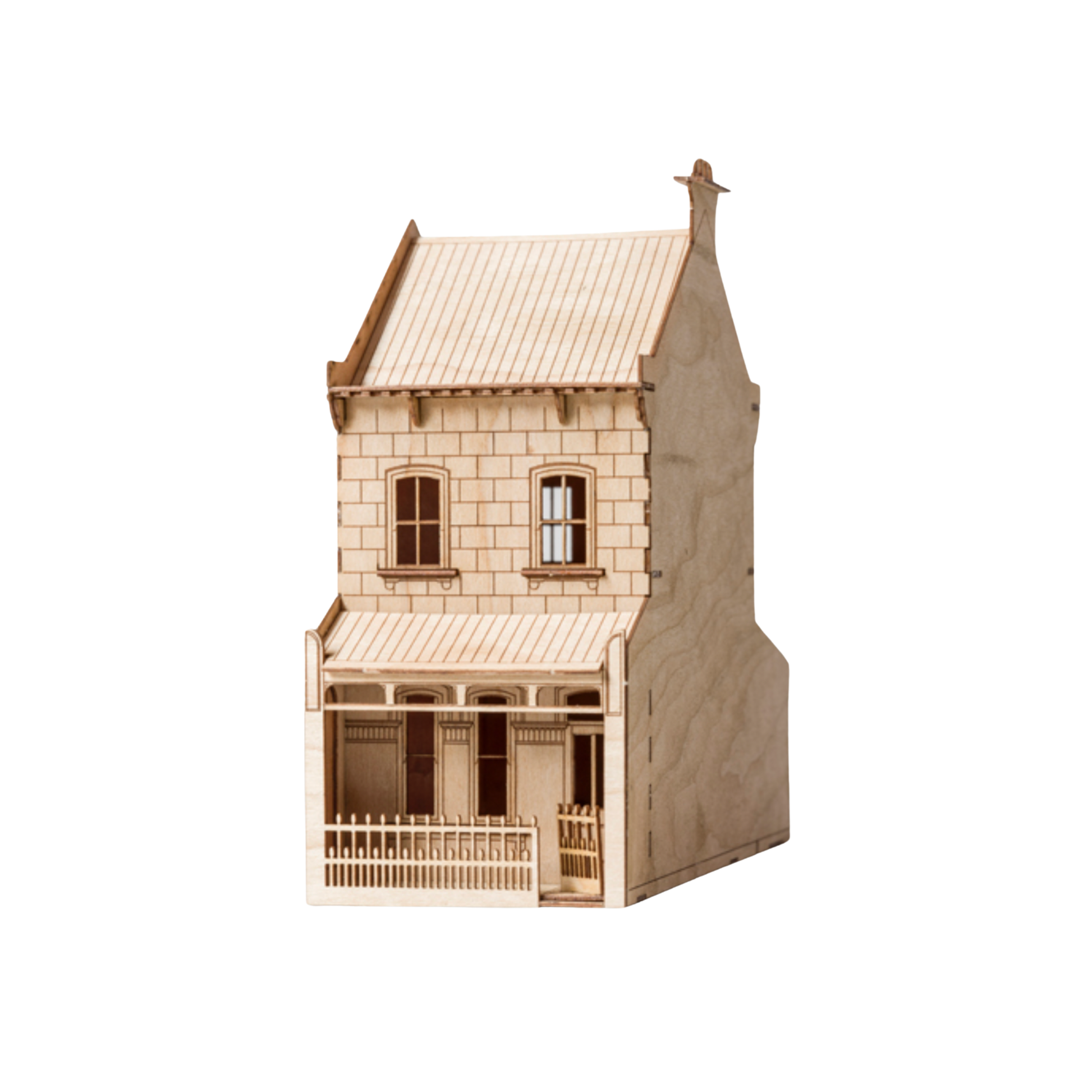 The Little Building Co wooden Model House Paddington Terrace slight angle front view