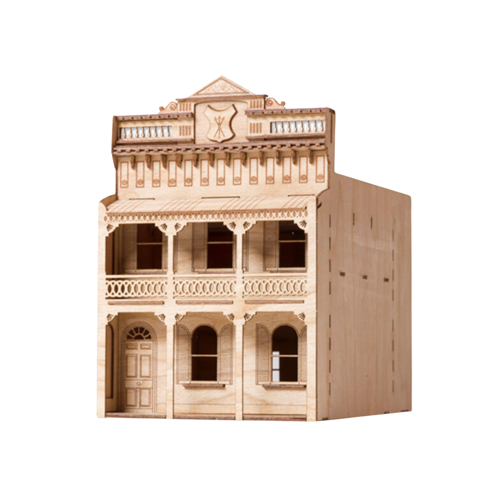 The Little Building Co wooden Model House Richmond Terrace slight angle front view