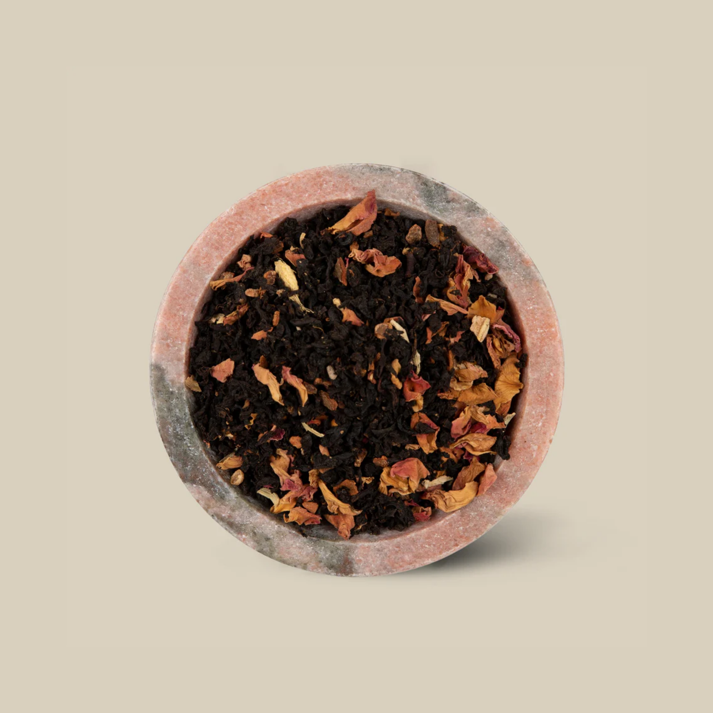 Acual The Tea Collective Bangalore Rose Chai loose-leaf blend featuring Sri Lankan black tea with rose petals, cinnamon, ginger, cardamom, coriander, cloves, and pepper. A floral and spicy chai that balances sweetness and warmth, rich in antioxidants and crafted for wellness. Ideal for brewing with or without milk.