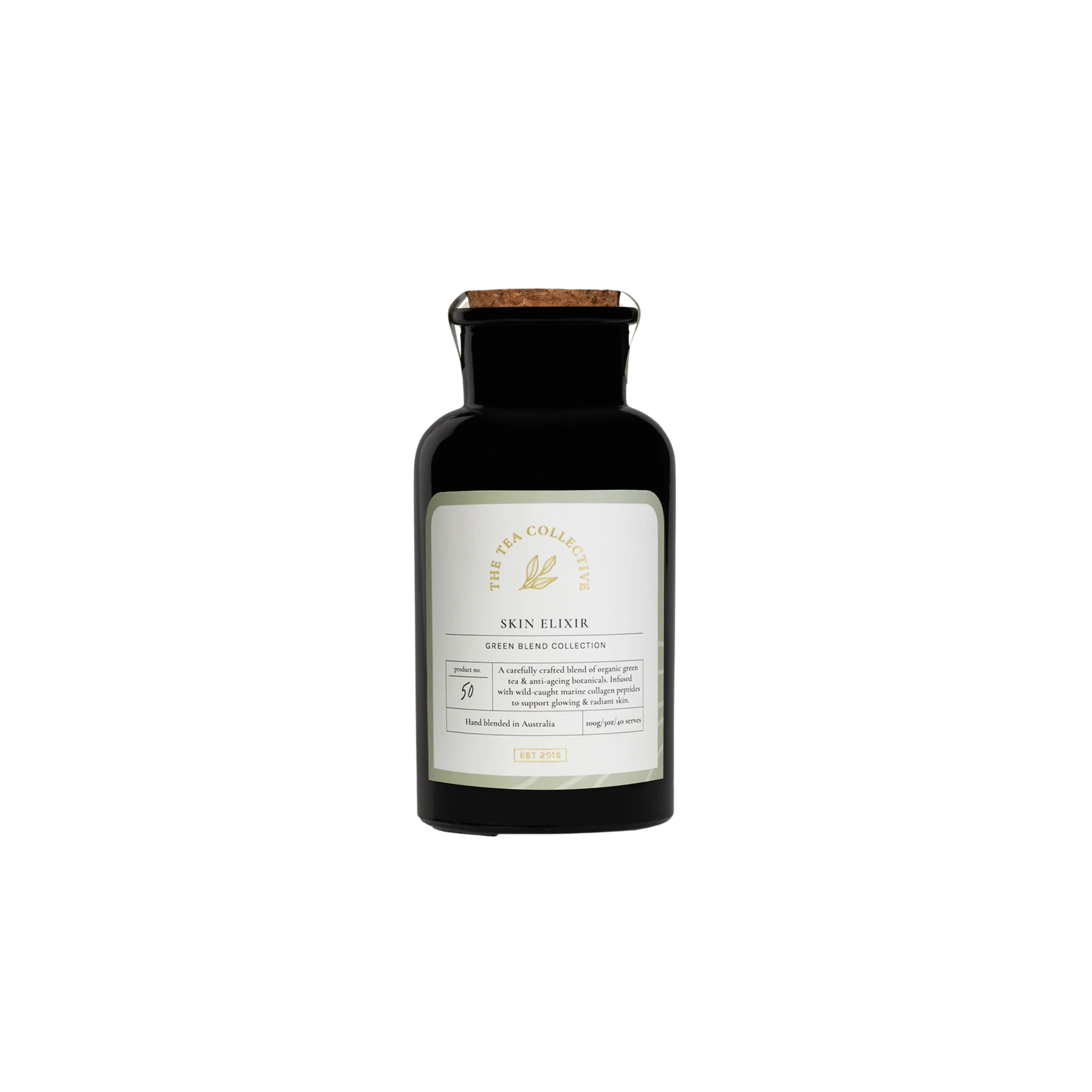 The Tea Collective loose leaf skin elixir tea in jar front view