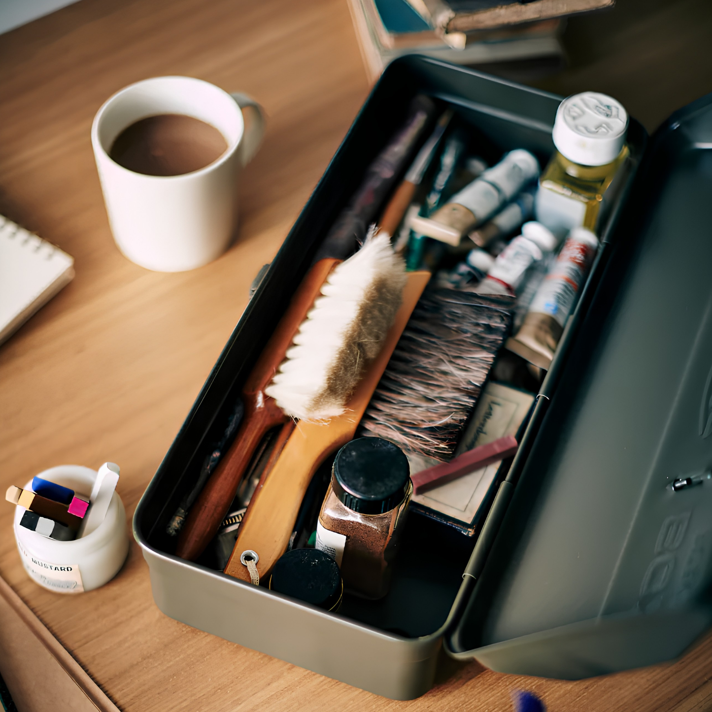 Various handy items inside the Toyo Toolbox Camber Top Y-350 Matte Moss Green which is from pressed steel, combines with ample storage capacity and sleek stylish look.