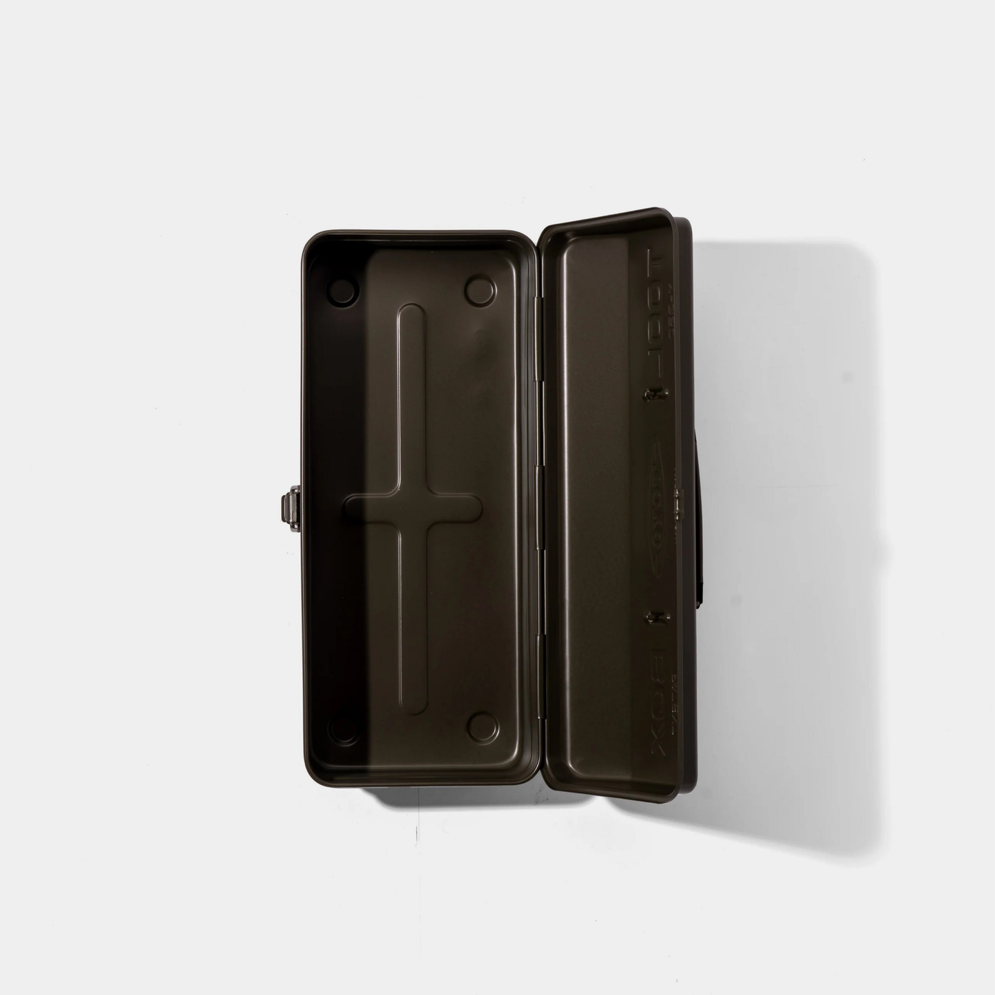 Open and top view of the Toyo Toolbox Camber Top Y-350 Matte Moss Green which is from pressed steel, combines with ample storage capacity and sleek stylish look.