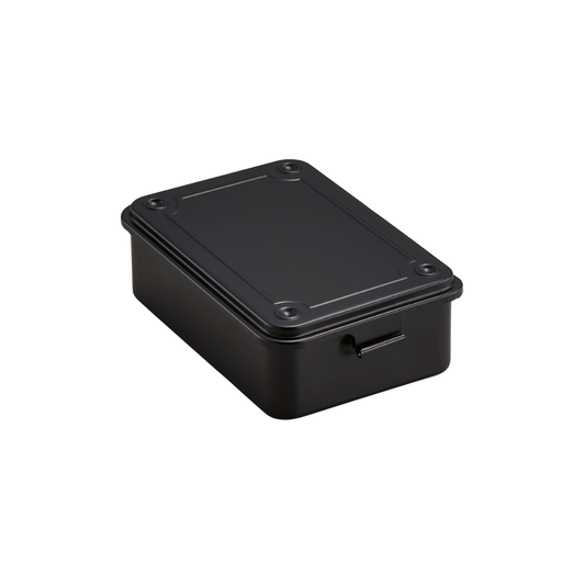 Closed Toyo Toolbox Trunk Shape T-150 Black made from a single steel plate, lightweight and portable as general storage box.