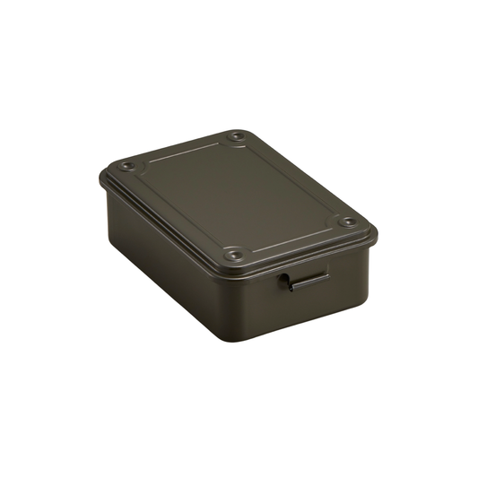 Closed Toyo Toolbox Trunk Shape T-150 Moss Green made from a single steel plate, lightweight and portable as general storage box.