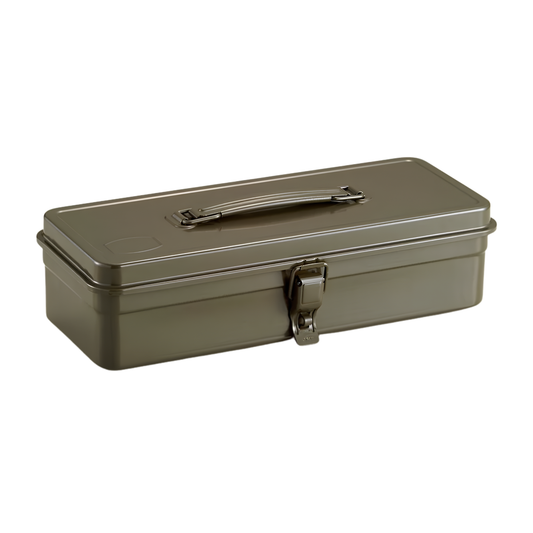 Closed Toyo Toolbox Trunk Shape T-320 Moss Green crafted from a single pressed steel, smooth and rounded design with matte texture that's gentle on hands.