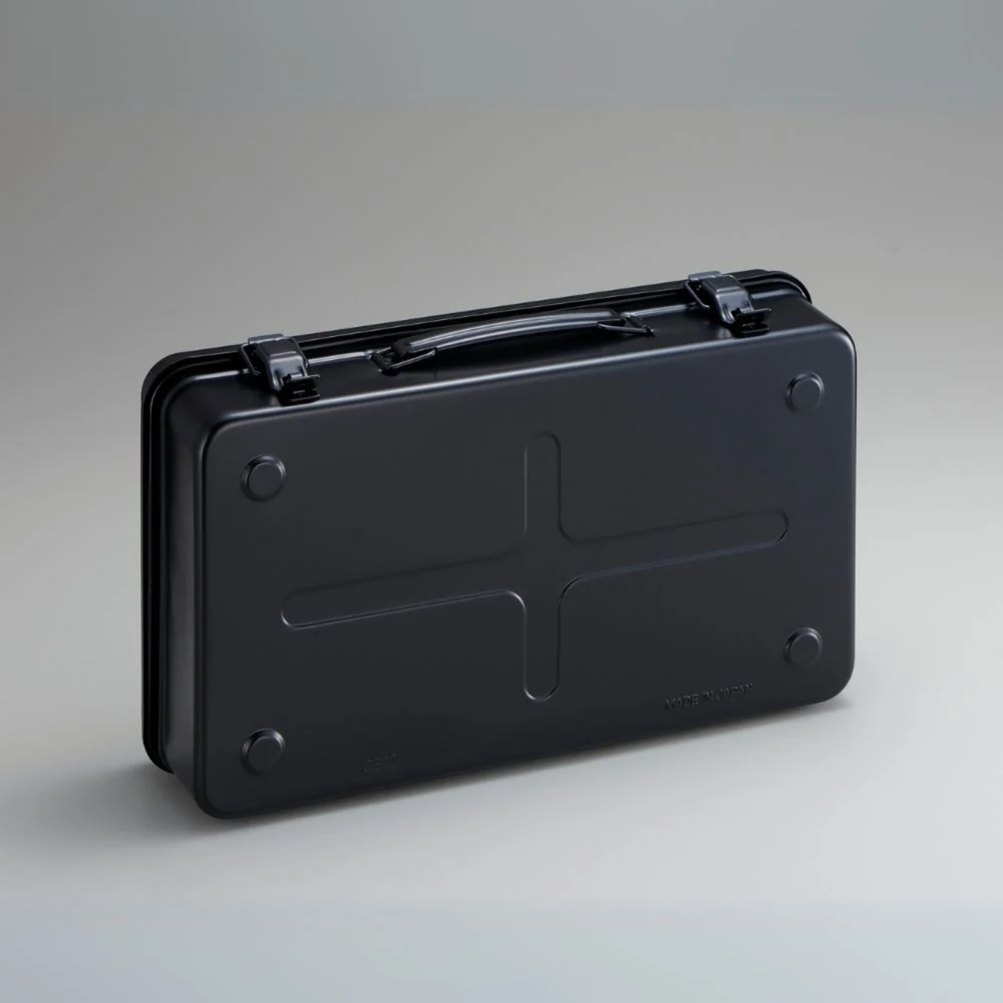 Back view of the Toyo Toolbox Trunk Shape Toolbox T-360 Black made from pressed steel plate, matte with no sharp edges.