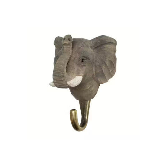 Wildlife Garden Elephant Decorative Hook - brown hand-carved wood with water-based paint, featuring a lifelike elephant design; includes gift carton and animal fact booklet.