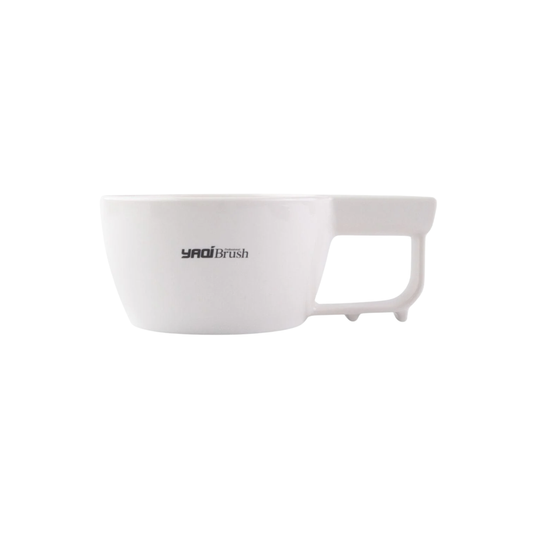 Yaqi Shaving Bowl With Handle White - Durable white plastic shaving bowl with ergonomic handle for comfortable grip and precise lathering - 127mm top diameter, 95mm base, 69mm height - Sleek grooming accessory for smooth and efficient shaving experience