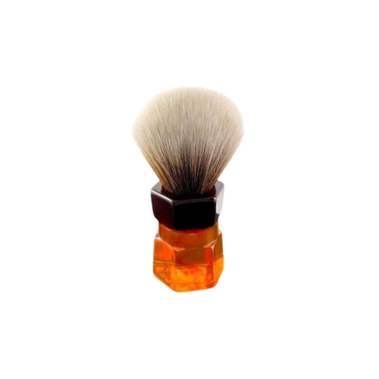 Yaqi Moka Express Synthetic Shaving Brush - Resin shaving brush with 24mm synthetic Mew Brown knot and palm-grip handle - Durable resin build with 52mm loft and 54mm handle height - Stylish smokey swirl design for smooth lathering and exfoliating shave experience