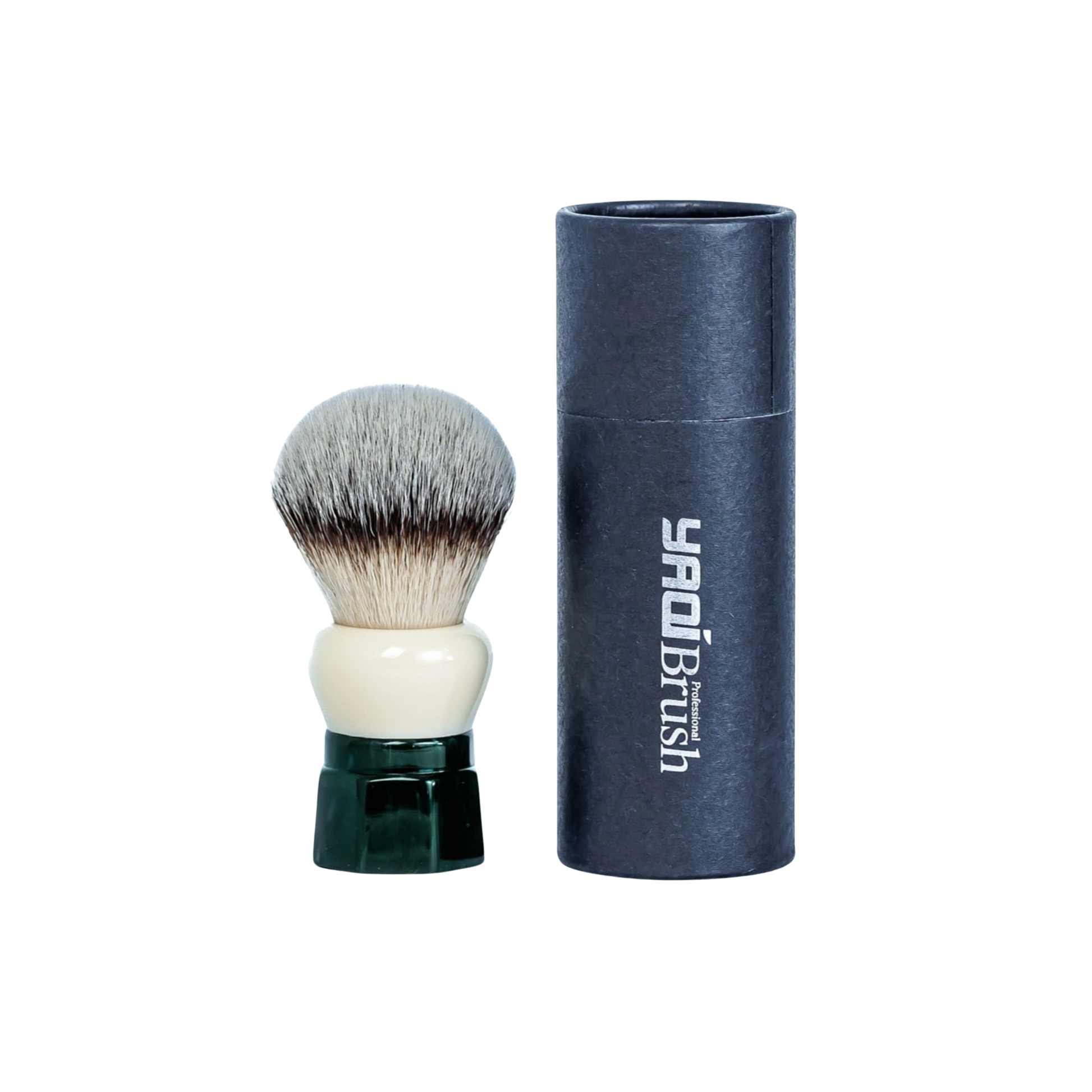 Yaqi Shaving Brush Synthetic Obsidian beside packaging box 