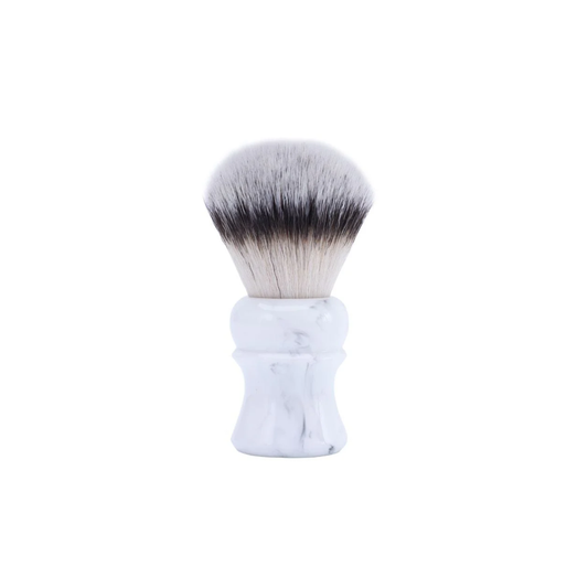 Yaqi White Marble Synthetic Shaving Brush - 24mm nylon bristles, 52mm loft, marble resin handle, quick-drying, dense brush for smooth wet shaving.