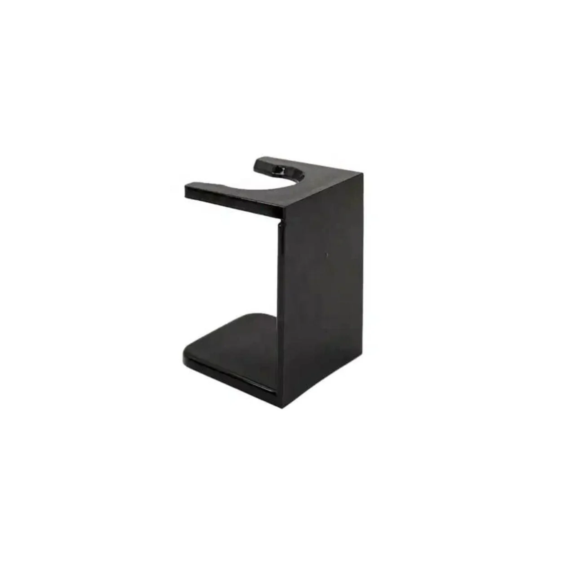Side view of Yaqi Shaving Stand for Brush - Black plastic shaving stand for drying brushes - Compact 72mm height and 47mm base width - Fits 24mm knot brushes or smaller - Durable lightweight design keeps shaving brushes in optimal condition